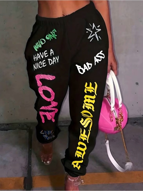 Pants - •Bad A$$• Graphic Joggers | Wild One Streetwear Sweatpants Y2K Baddie Loungewear